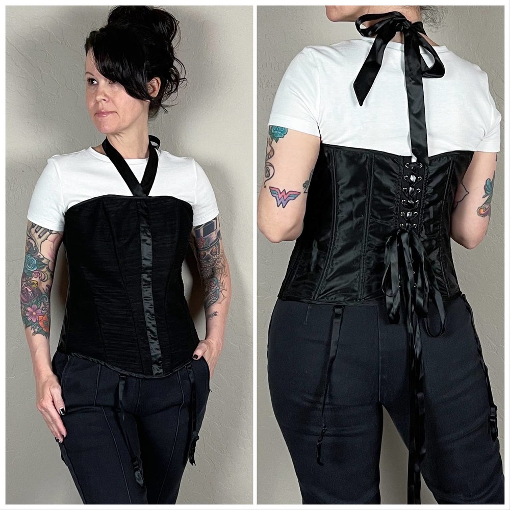Vintage Y2K Frederick's of Hollywood Black Back Lace Up Corset - Picture 1 of 10